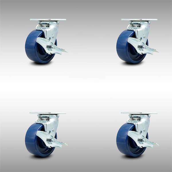 5 Inch SS Solid Poly Caster Set with Roller Bearings and Brake/Swivel Lock SCC